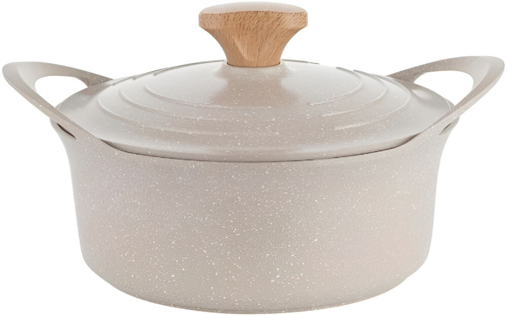 Garnek aluminiowy FLORINA Oslo 28CM 6,7L Kremowy garnek uchwyty pokrywka z uchwytem kolor kremowy białe tło do każdej kuchni