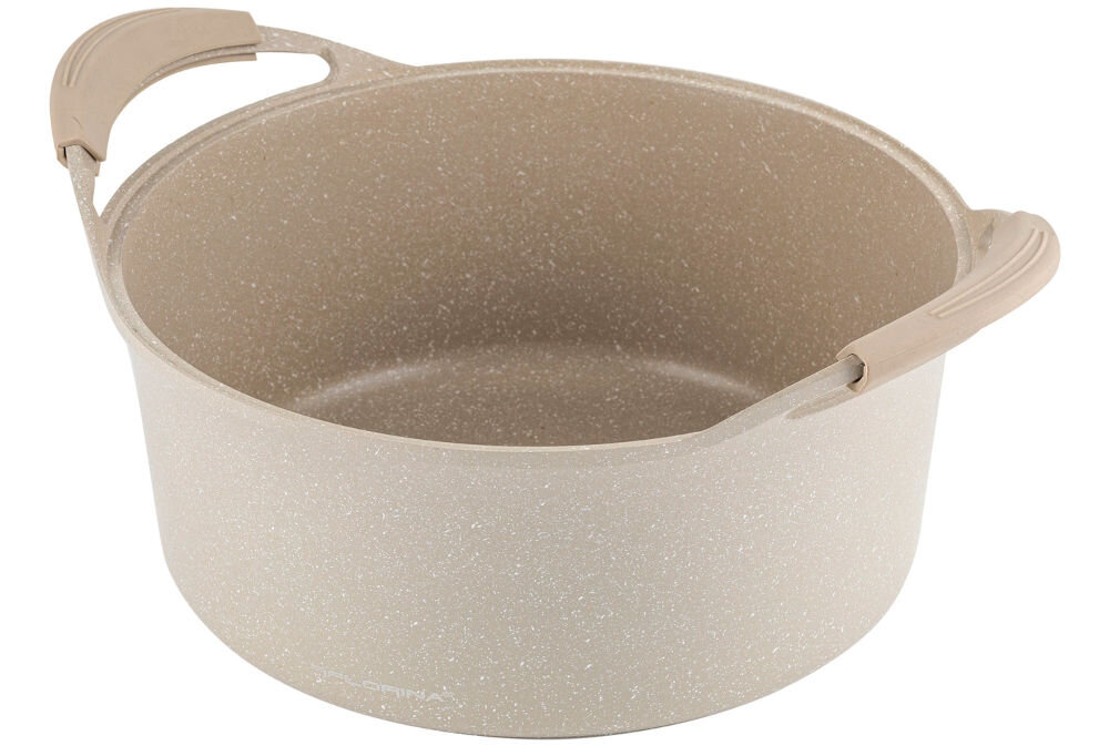 Garnek aluminiowy FLORINA Oslo 28CM 6,7L Kremowy garnek stojący bokiem otwarty bez przykrywki dno rączki kolor kremowy  z odlewanego aluminium solidność optymalnie przewodzi ciepło równomiernie i efektywnie gotowane potrawy szybsze przygotowywanie dań zdrowe gotowanie 