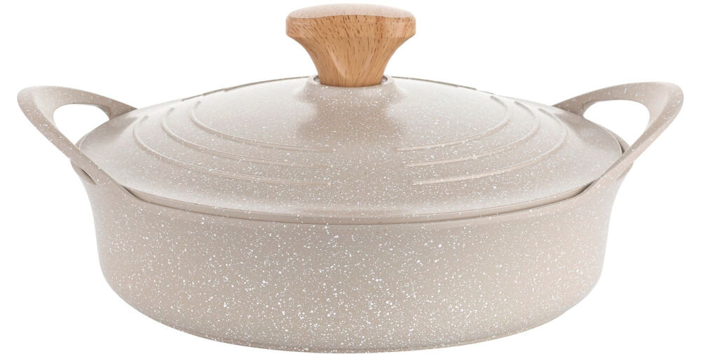 Garnek aluminiowy FLORINA Oslo 28CM 4L Kremowy garnek uchwyty pokrywka z uchwytem kolor kremowy białe tło do każdej kuchni