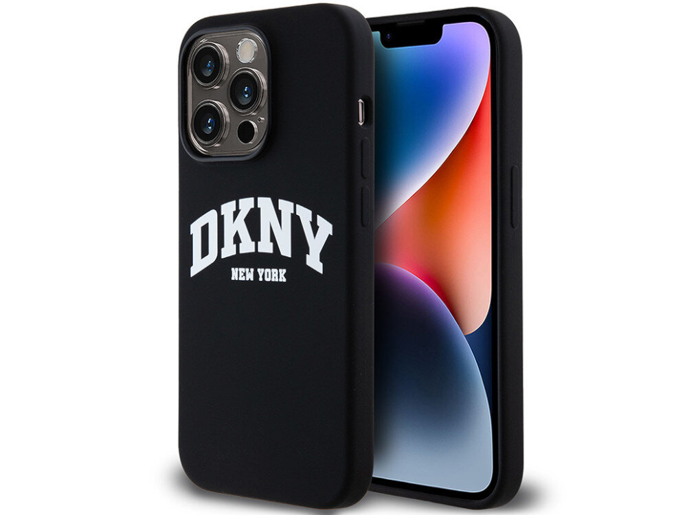 Etui DKNY Liquid Silicone White Printed Logo centralnie umieszczone logo marki 