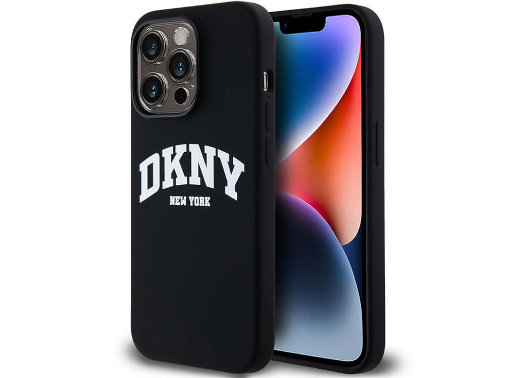 Etui DKNY Liquid Silicone White Printed Logo centralnie umieszczone logo marki 
