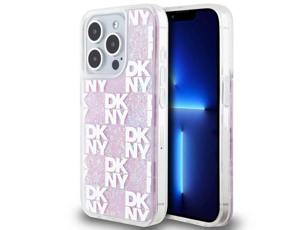Etui DKNY Liquid Glitter Multilogo Nowy Jork migoczący brokat drobne loga marki 
