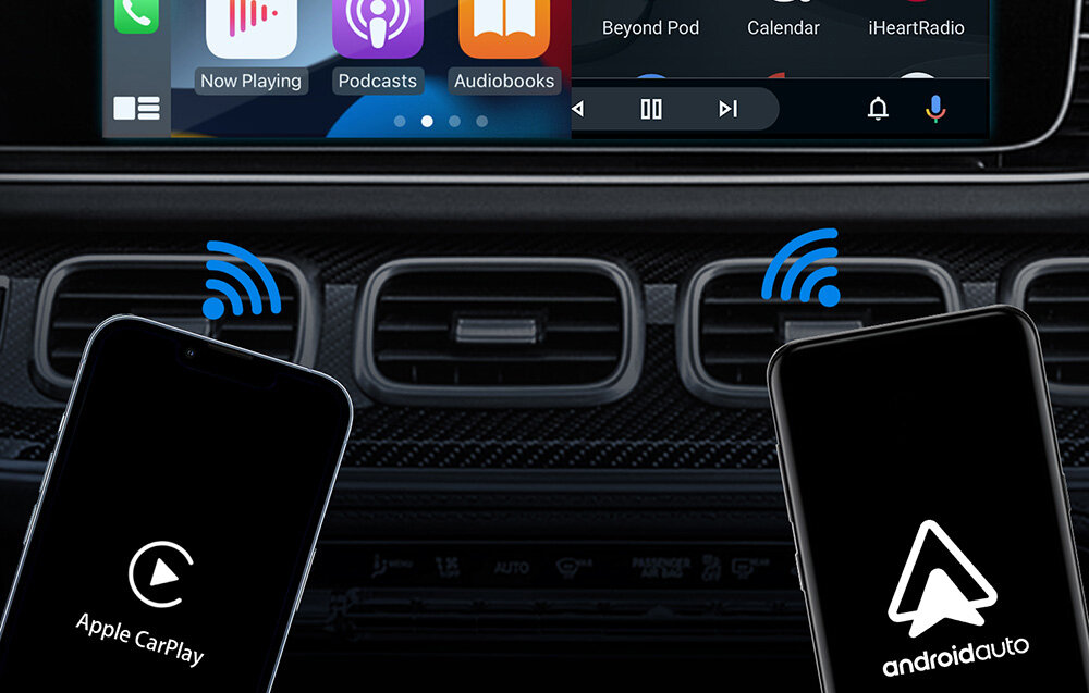 Adapter OTTOCAST Play2Video Pro CA400-S Bezprzewodowy CarPlay Android Auto Czarny możliwość płynnego przełączania się między systemami Android bezprzewodowym CarPlay Android Auto
