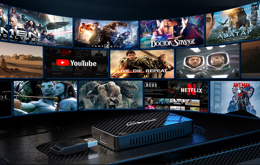 Adapter OTTOCAST Play2Video Pro CA400-S Bezprzewodowy CarPlay Android Auto Czarny zintegrowane aplikacje YouTube Netflix IPTV Spotify YouTube Music funkcja odtwarzania multimediów przez port USB-A brak możliwości instalacji aplikacji