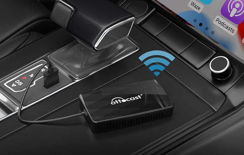 Adapter OTTOCAST MX CA360 Bezprzewodowy CarPlay Android Auto Czarny szybka i prosta instalacja USB-A USB-C Bluetooth Plug and Play brak konieczności instalacji dodatkowych programów wykonywania konfiguracji