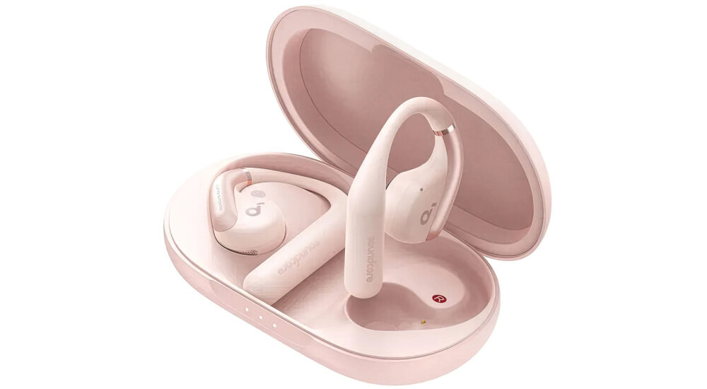 Słuchawki powietrzne SOUNDCORE Aerofit Open-Ear - Lekkość i swoboda, słuchawki z etui ładującym na białym tle