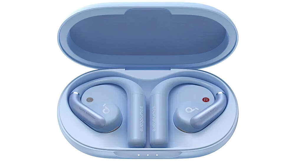 Słuchawki powietrzne SOUNDCORE Aerofit Open-Ear - Mocny i dynamiczny dźwięk, słuchawki z etui ładującym na białym tle