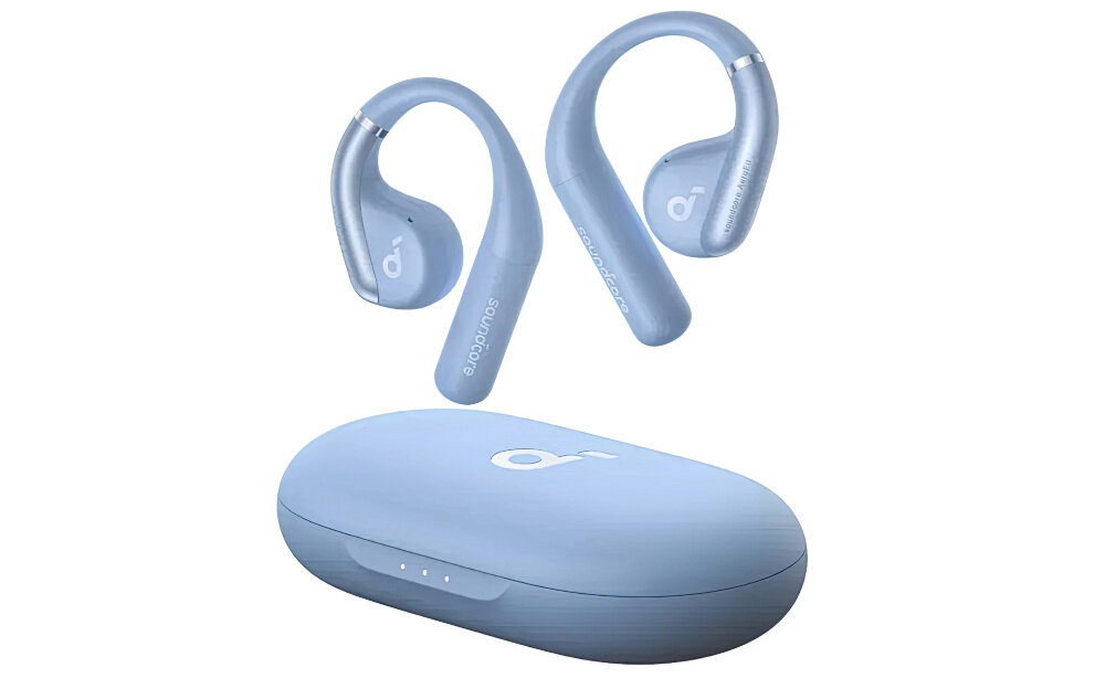 Słuchawki powietrzne SOUNDCORE Aerofit Open-Ear - Dwa urządzenia jednocześnie, słuchawki z etui ładującym na białym tle