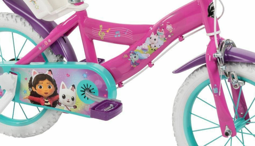 Rower dziecięcy HUFFY Koci Domek Gabi 16 cali dla dziewczynki Różowy rama stalowa dostosowana do najmlodszych geometria roweru dla dzieci w wieku od 5 do 7 lat