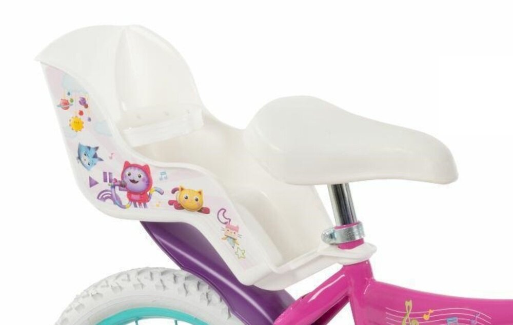 Rower dziecięcy HUFFY Koci Domek Gabi 16 cali dla dziewczynki Różowy siodelko wygodne piankowe krzeselko dla lalki blotniki