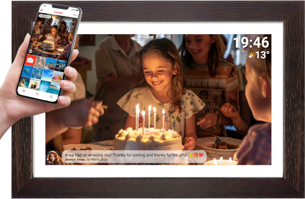 Ramka cyfrowa DENVER Frameo PFF-1543DW smartfona lub tableta dedykowane oprogramowanie FRAMEO Wi-Fi Android oraz iOS