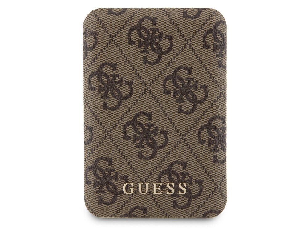 Powerbank GUESS 4G Leather Metal Logo bezprzewodowe magsafe kompaktowy wydajność - powerbank na bialym tle