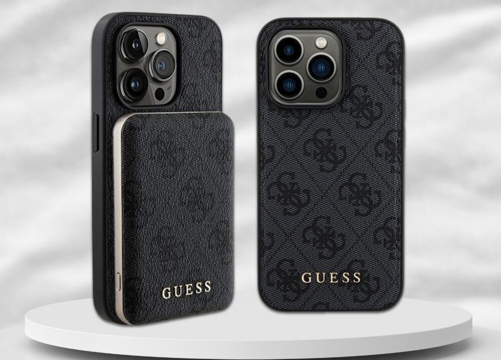 Etui GUESS 4G Metal Logo + powerbank ochrona ladowanie styl funkcjonalnosc telefon smartfon guess top marka ekskluzywnosc