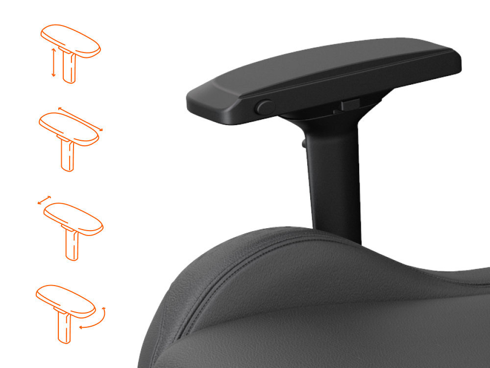 ANDA SEAT Kaiser 2 czterokierunkowe podłokietniki 4D pionie, poziomie, pod kątem i na boki Poliuretanowe nakładki