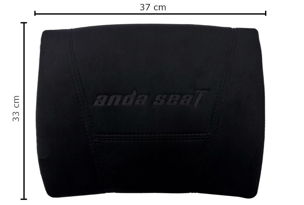 Poduszka do fotela ANDA SEAT AC-AD12YDC-XL-01-B-LP Czarny prezentacja poduszki i jej wymiarów na białym tle wysokość 37 cm szerokość 33 cm wspiera komfort zapobiega dyskomfortowi