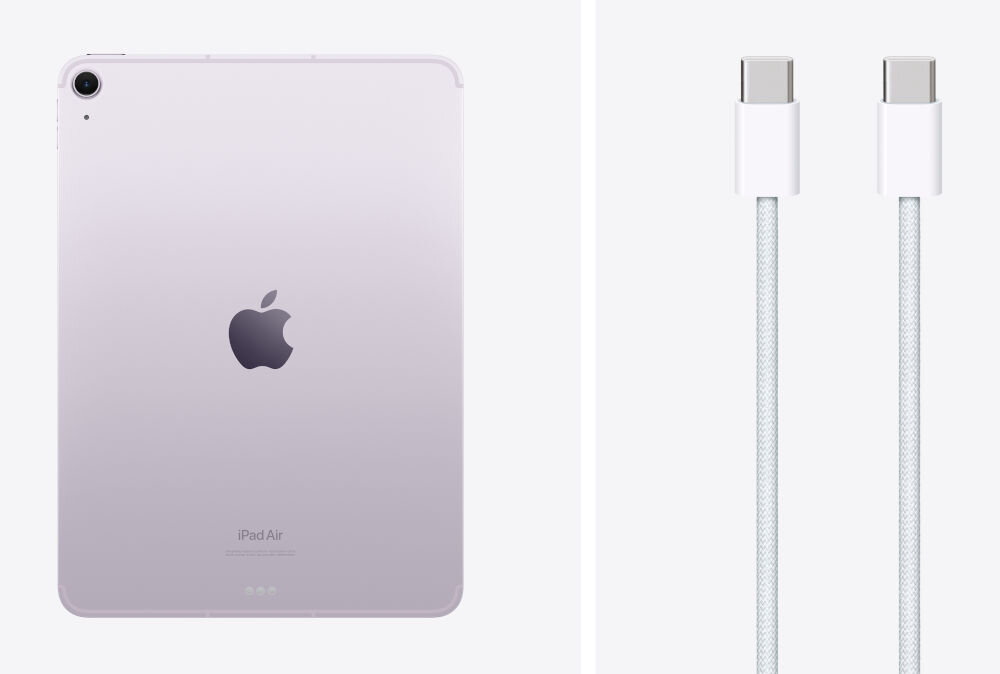 Tablet APPLE iPad Air 13 6 gen. 2024 256 GB 5G Wi-Fi Fioletowy przewód zasilający USB‑C/USB-C instrukcja obsługi karta gwarancyjna