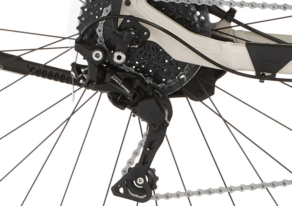 Rower elektryczny Viator 7.0i D18 28 cali damski Szary przedni widelec SR Suntour NEX XCM 32ATB 80 mm amortyzacja wstrzasow siodelko trekkingowe z amortyzowana sztyca regulacja kierownicy przerzutki SHIMANO Deore dziwiec zebatek przy tylnym kole