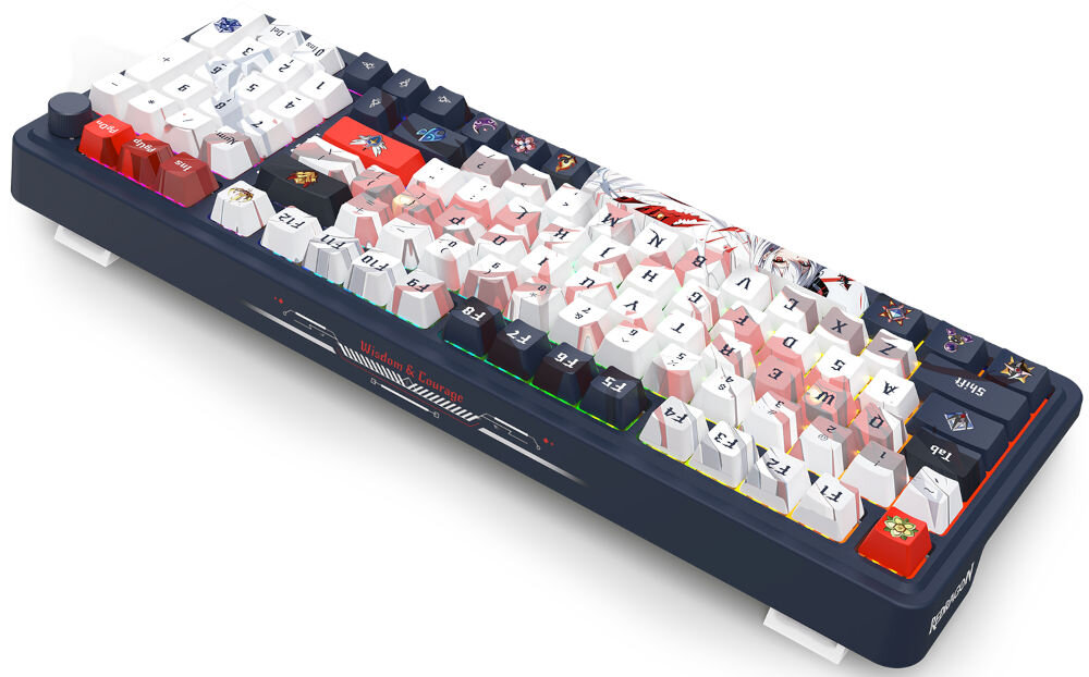 Klawiatura REDRAGON K686AK-RGB-PRO EISA cicha praca, zaawansowany system tłumienia dźwięków, trzy warstwy dźwiękochłonnych materiałów, pianka PO (3,5 mm),
pianka IXPE, warstwa na spodzie, wzmocniona silikonowymi uszczelkami, produkt na białym tle