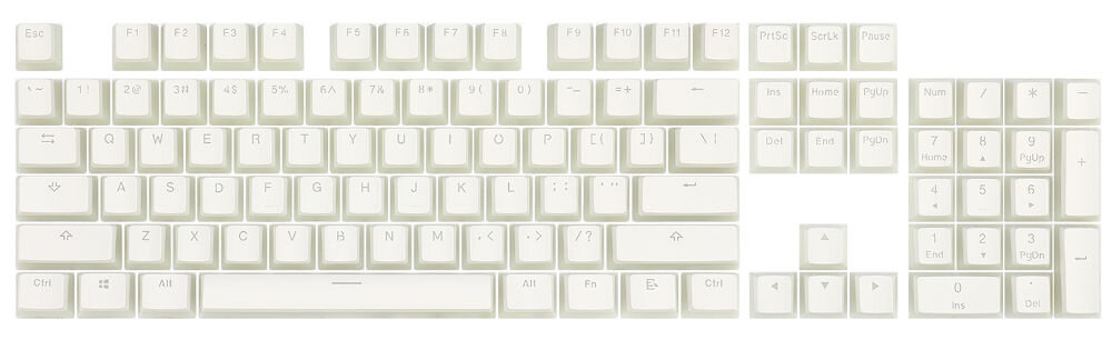 Klawisze REDRAGON A130 PBT Doubleshot Biały 104 nakładki standardowy układ US ANSI kompatybilność z większością klawiatur mechanicznych
do klawiatur pełnowymiarowych tenkeyless