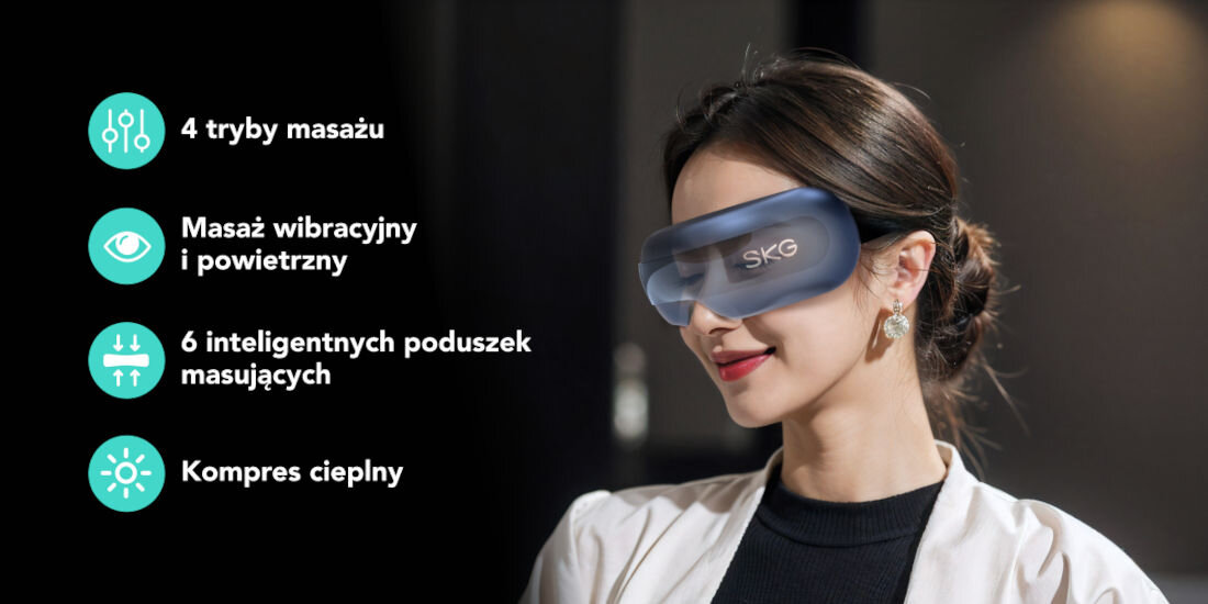 Masażer do oczu SKG E3 Pro Niebieski ból głowy pomoc 6 inteligentnych poduszek 9-strefowa wibracja AirBreath dopasowanie ból głowy