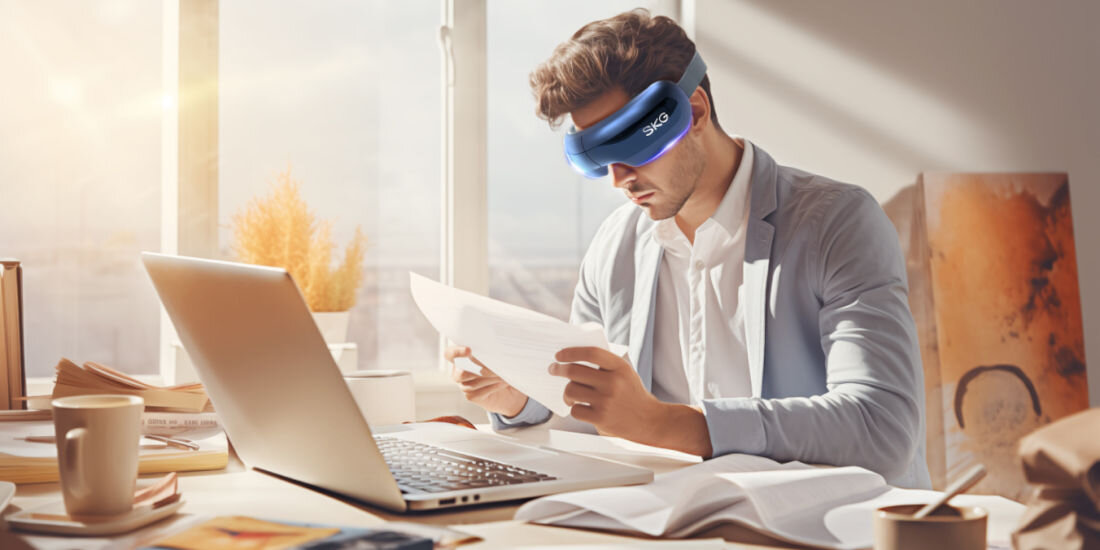 Masażer do oczu SKG E3 Pro Niebieski relaks ulga niewielki waga funkcja składania