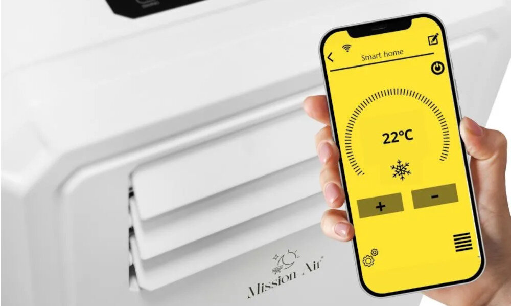 KLIMATYZATOR MISSION AIR Mist Zdalne sterowanie funkcja wifi połączenie smartfon steruj z dowolnego miejsca intuicyjny panel sterowania timer temperatura prędkość wentylatora sleep