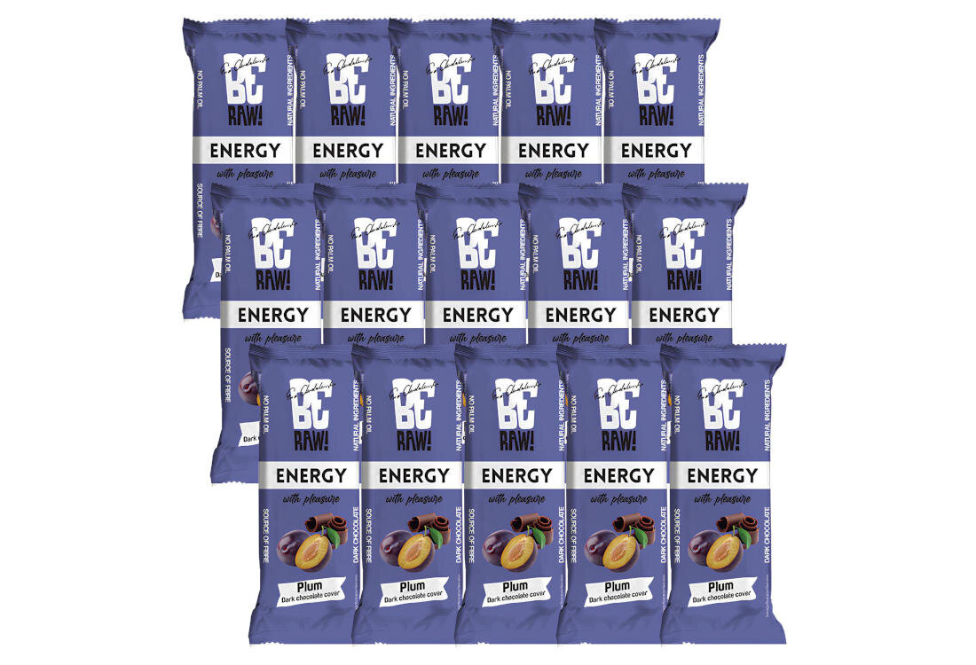 Baton węglowodanowy BERAW Energy Śliwkowy (15 x 40 g) smak skład suszone śliwki rodzynki gorzka czekolada wartościowa przekąska składniki
