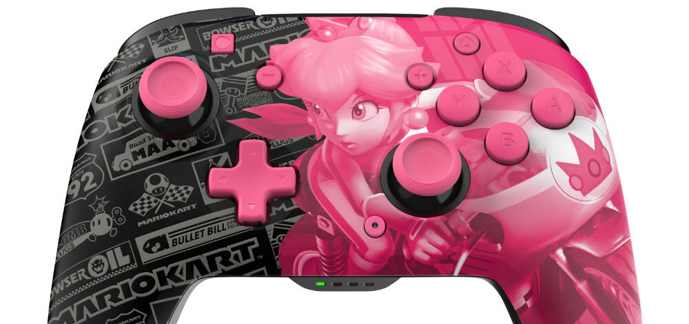 Kontroler PDP Rematch Grand Prix Peach Glow in the Dark Czarno-różowy prezentacja kontrolera od przodu na białym tle