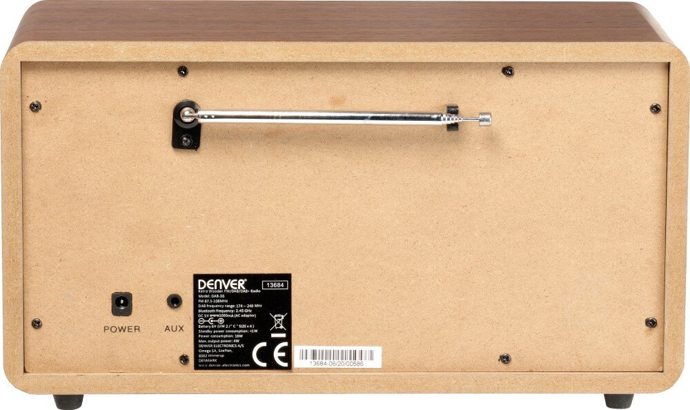 Radio DENVER DAB-36 Brązowy łączność Bluetooth odtwarzanie AUX wyjście słuchawkowe