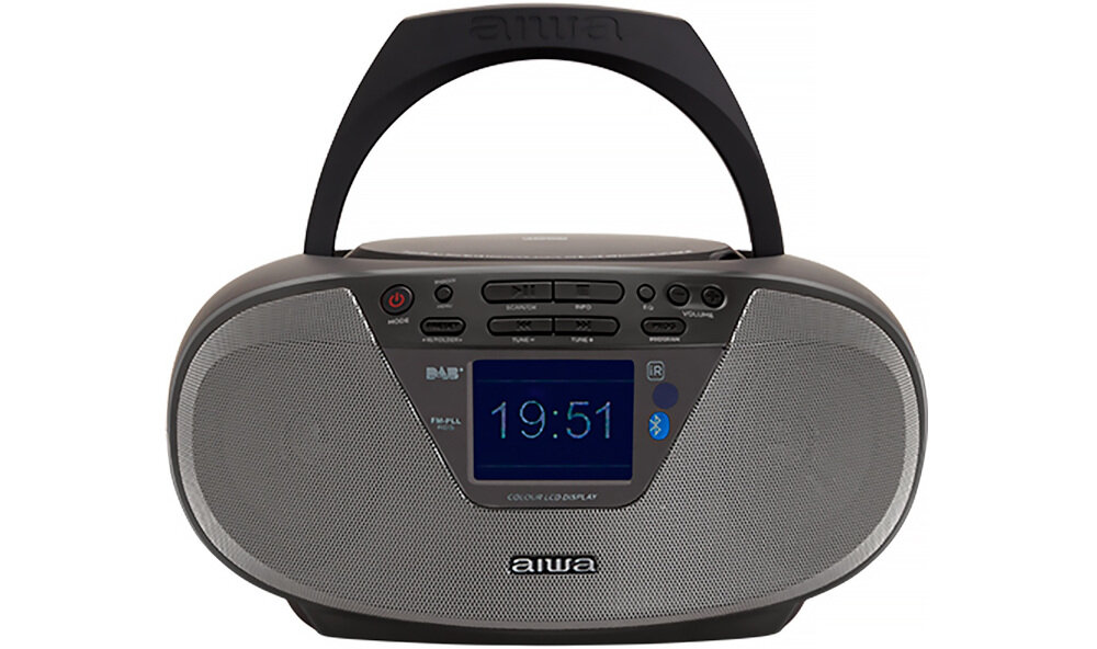 Radioodtwarzacz AIWA BBTU-500DAB połączenie Bluetooth, sterowanie muzyką ze smartfona, Radioodtwarzacz od frontu na białym tle