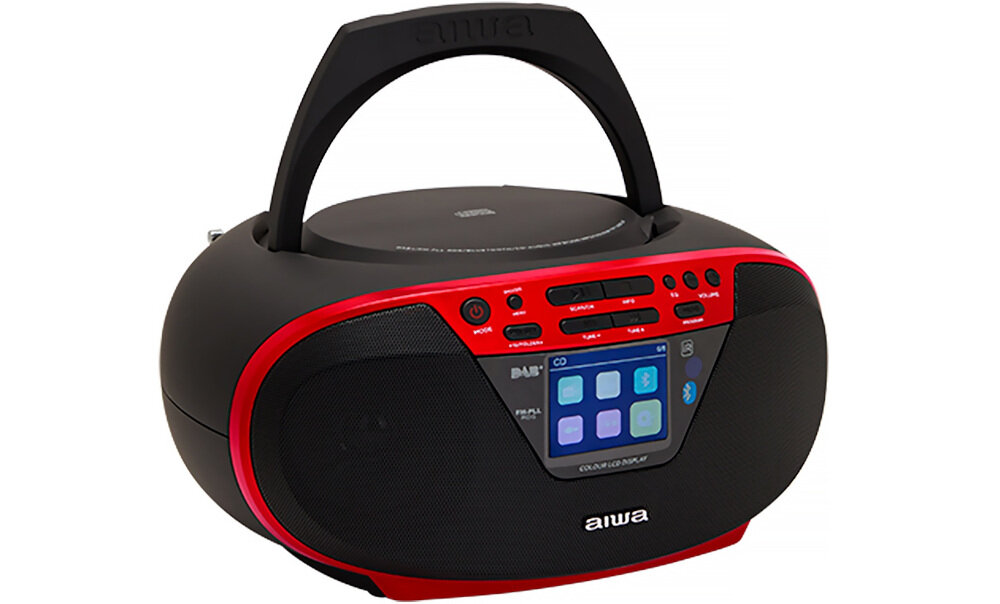 Radioodtwarzacz AIWA BBTU-500DAB wszechstronne odtwarzanie CD, MP3, Bluetooth i radio DAB+/FM, Radioodtwarzacz po skosie na białym tle