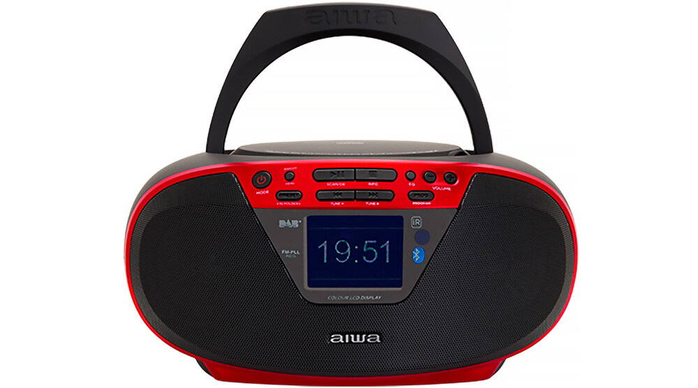 Radioodtwarzacz AIWA BBTU-500DAB połączenie Bluetooth, sterowanie muzyką ze smartfona, Radioodtwarzacz od frontu na białym tle