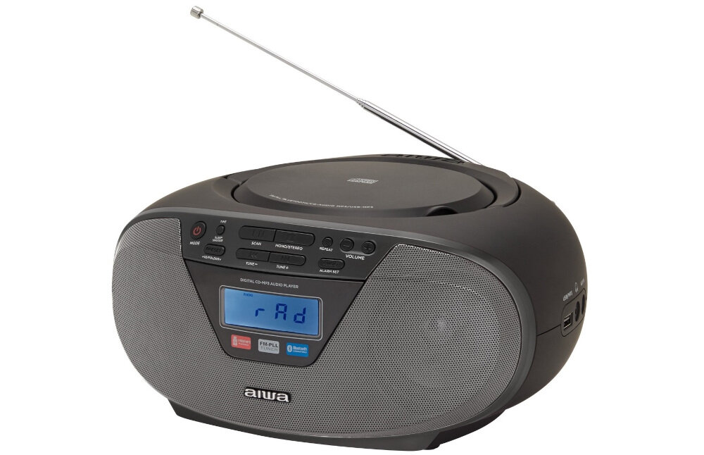Radioodtwarzacz AIWA BBTU-400BK - Funkcje dla rytmu, Radioodtwarzacz po skosie na białym tle