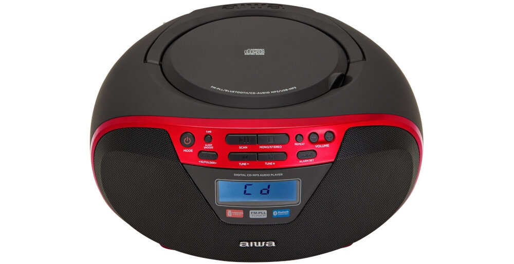 Radioodtwarzacz AIWA BBTU-400RD - Dobra jakość odsłuchu, Radioodtwarzacz od frontu na białym tle