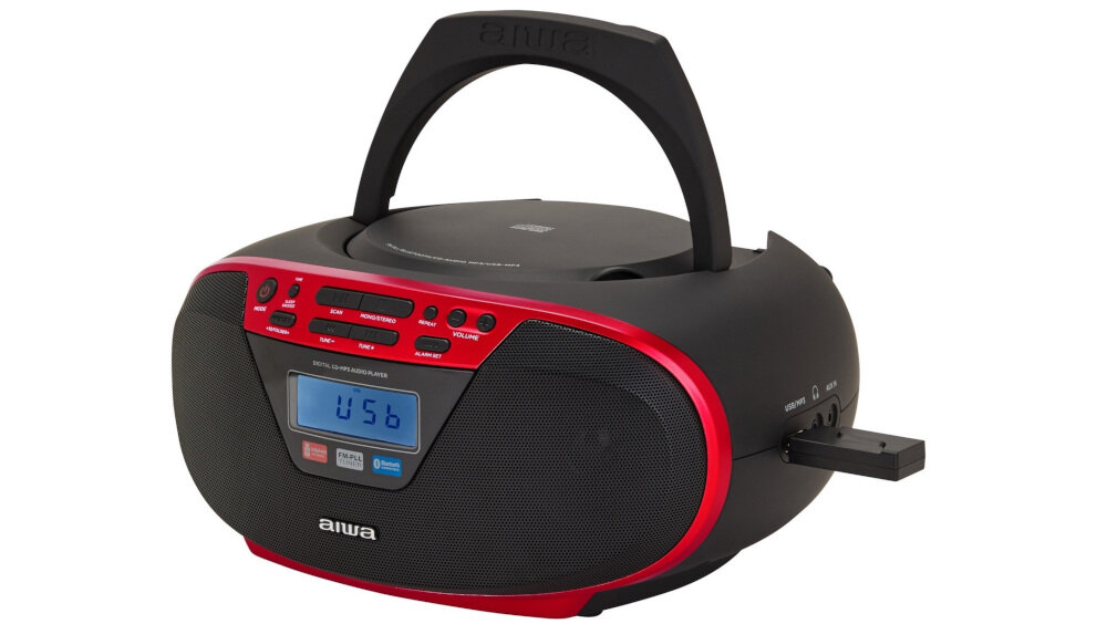 Radioodtwarzacz AIWA BBTU-400RD - Wszystko pod kontrolą, Radioodtwarzacz po skosie na białym tle