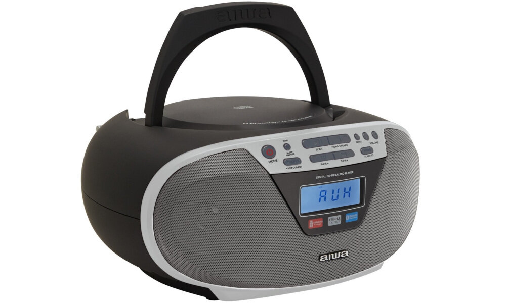 Radioodtwarzacz AIWA BBTU-400SL - Dźwięk pełen detali, Radioodtwarzacz po skosie na białym tle