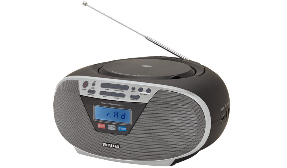 Radioodtwarzacz AIWA BBTU-400SL - Funkcje dla rytmu, Radioodtwarzacz po skosie na białym tle