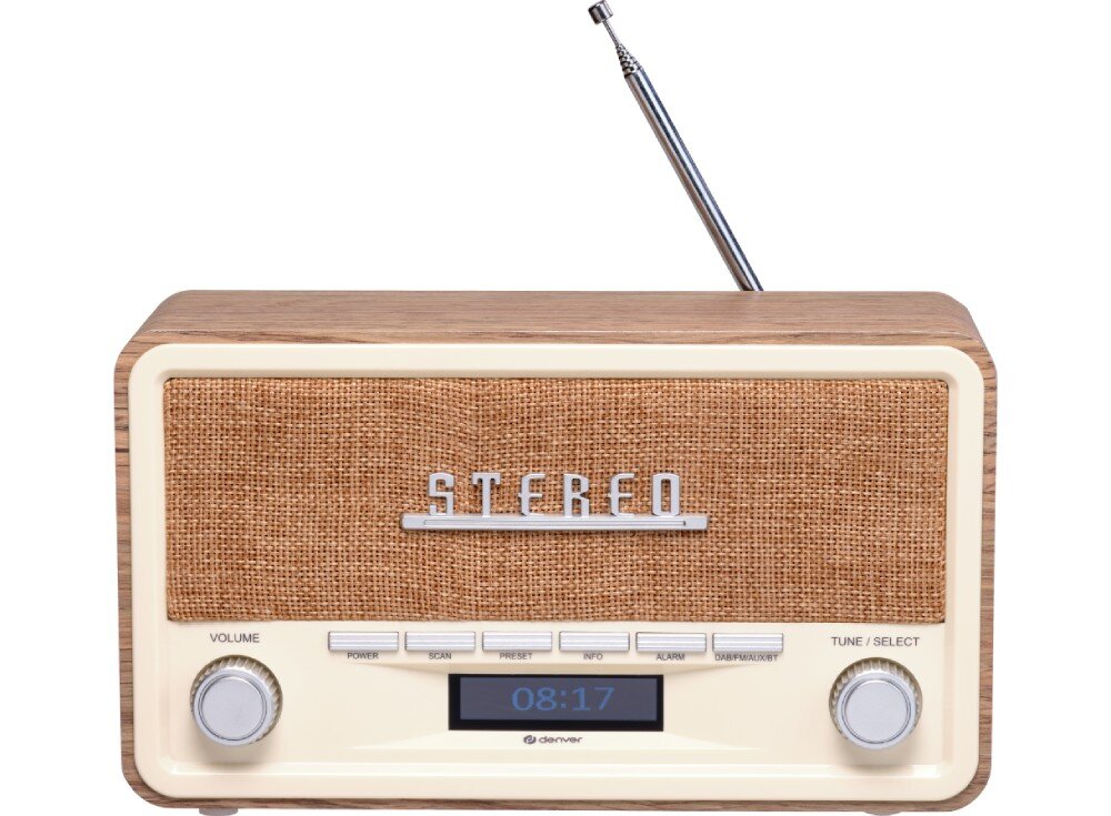 Radio DENVER DAB-18 Cyfrowe Przenośne Brązowo-biały działanie wygląd obudowa materiał wymiary