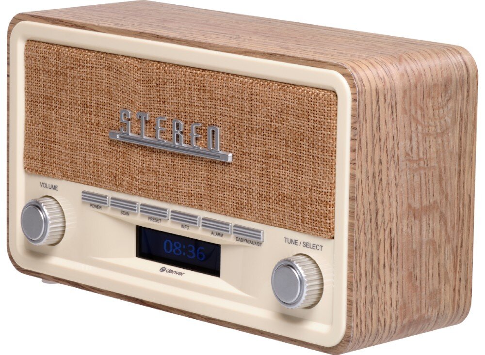 Radio DENVER DAB-18 Cyfrowe Przenośne Brązowo-biały dźwięk moc stereo stacje zakres fal