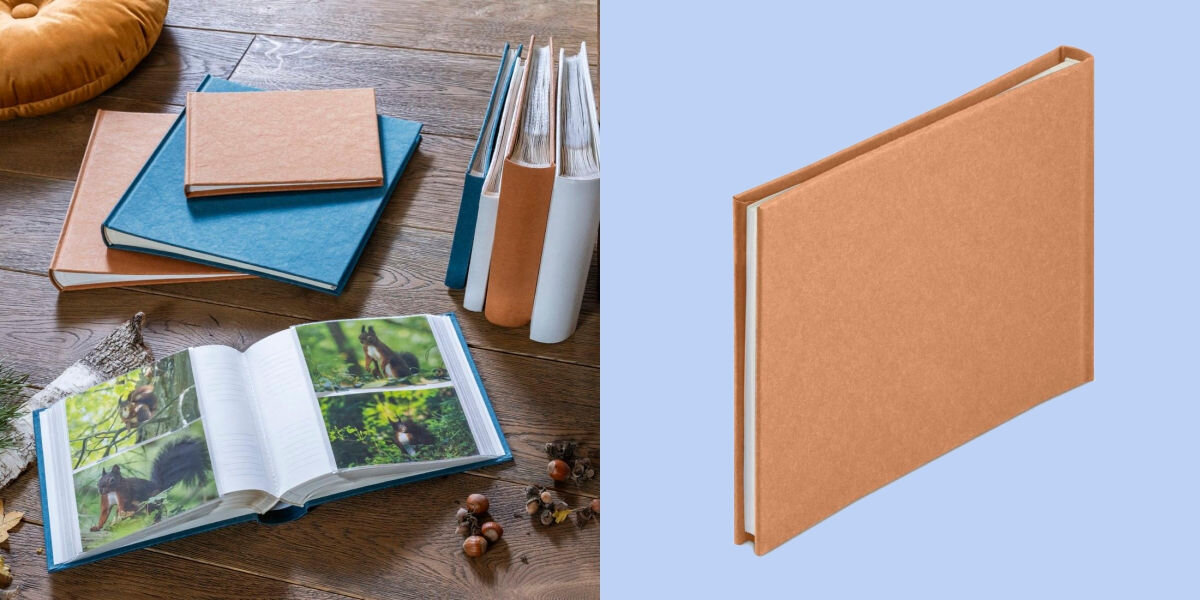 Album HAMA Wrinkled 24x17 Brązowy (36 stron)
				więcej niż tylko zdjęcia, białe strony albumu, miejsce na bilety, rysunki i inne pamiątki, dobry do scrapbooków,
				otwarty album, produkt na niebieskim tle