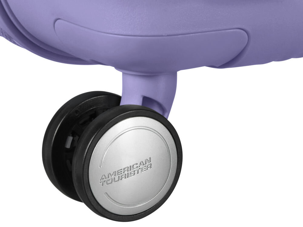 Walizka AMERICAN TOURISTER SoundBox 67 cm fioletowy cztery obrotowe kółka teleskopowa rączka płynny ruch i komfort podczas podróży
