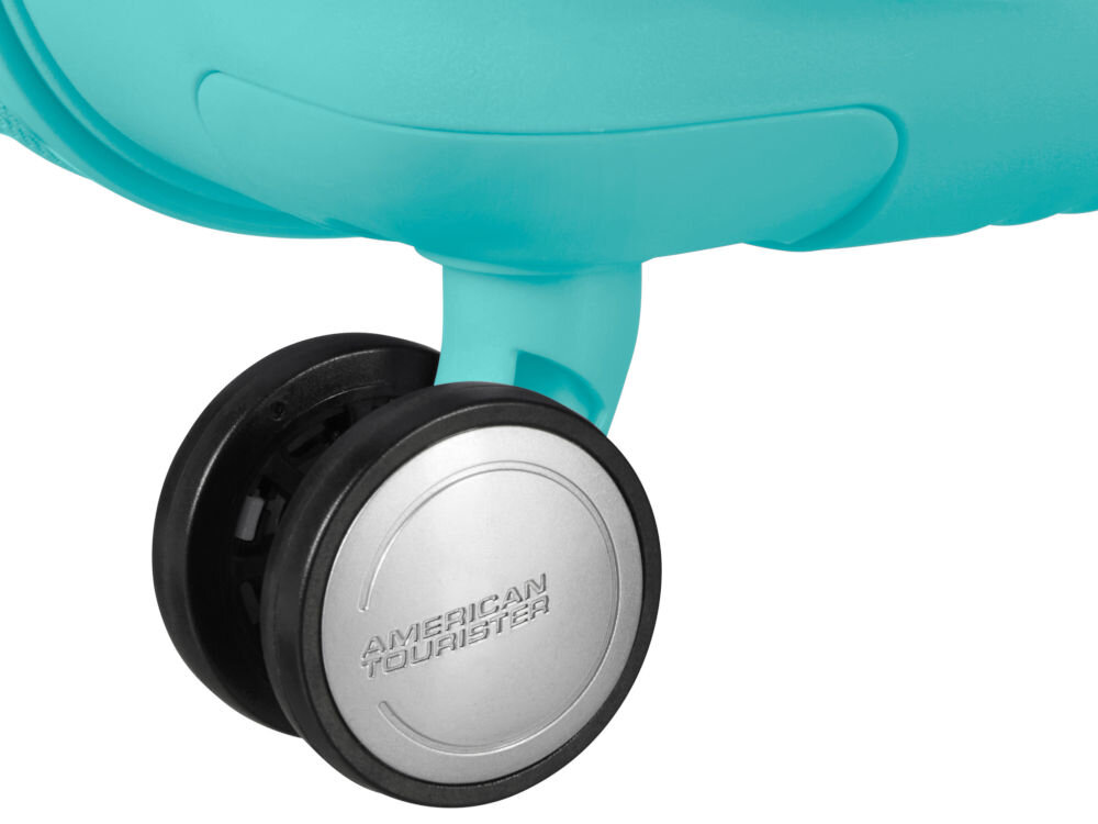 Walizka AMERICAN TOURISTER SoundBox 55 cm turkusowy cztery obrotowe kółka teleskopowa rączka płynny ruch i komfort podczas podróży