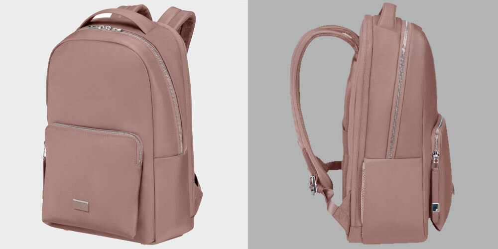 Plecak na laptopa SAMSONITE Be-Her 14.1 cali Różowy
praktyczna organizacja, kompaktowe wymiary ok. 38 x 26,5 x 10 cm, pojemność 10 litrów, waga ok. 0,7 kg, dodatkowe przegrody na dokumenty oraz drobne akcesoria,
jasne tło, plecak pod lekkim skosem, szare tło, plecak od boku