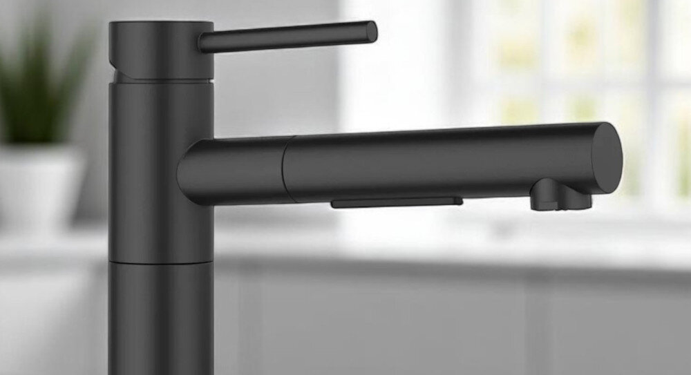 Bateria BLANCO Alta-S II 527553 Czarny mat obrotowa wylewka 140° swoboda ruchu pełen zakres obrotu kierowanie strumienia wody Większy promień działania większy komfort pracy