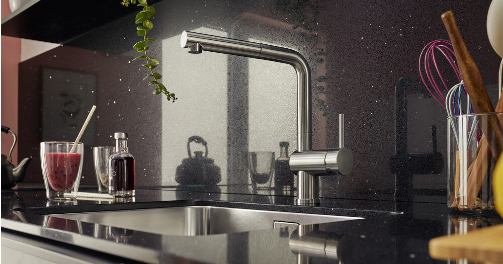 BATERIA KUCHENNA BLANCO Linus-S 527699 zdjęcie lifestyle obrotowa wyciągana wylewka kolor czarny trwały estetyczny Silgranit odporny na temperatury łatwe czyszczenie