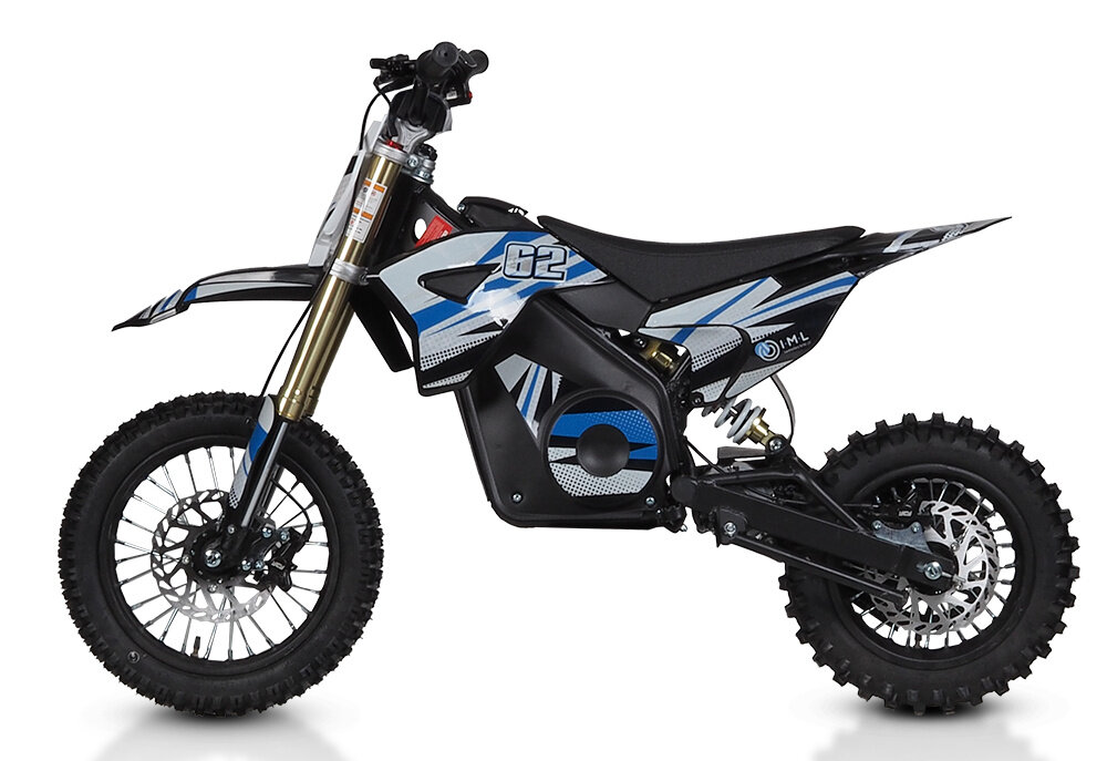 Cross elektryczny IML HP 3E 12-10 Czarno-niebiesko-biały zabawa komfort niezawodnosc dla dzieci w wieku od 6 do 13 lat o wadze do 65 kg bezpieczny emocjonujaca jazda