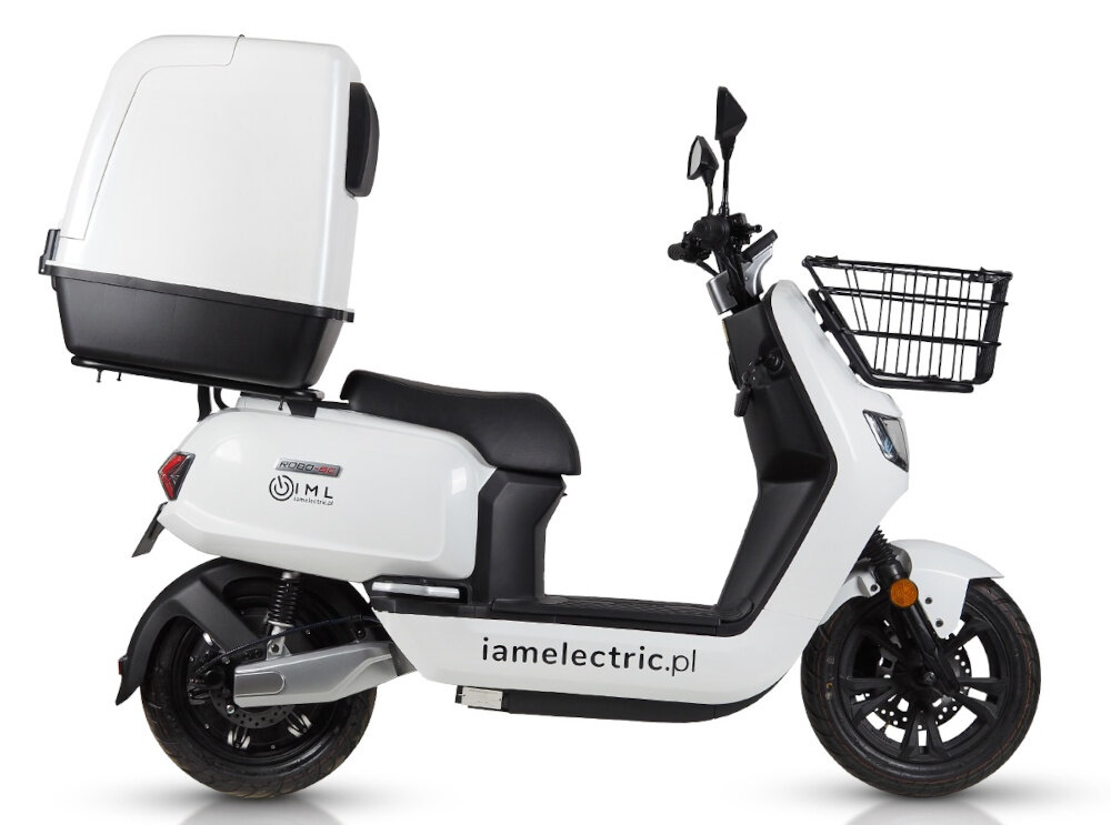 Skuter elektryczny IML Sunra Robo-SC Delivery Biały bezkluczykowy system obsluga bez klucza breloka aplikacja komfort uzytkowania automatyczne odblokowanie