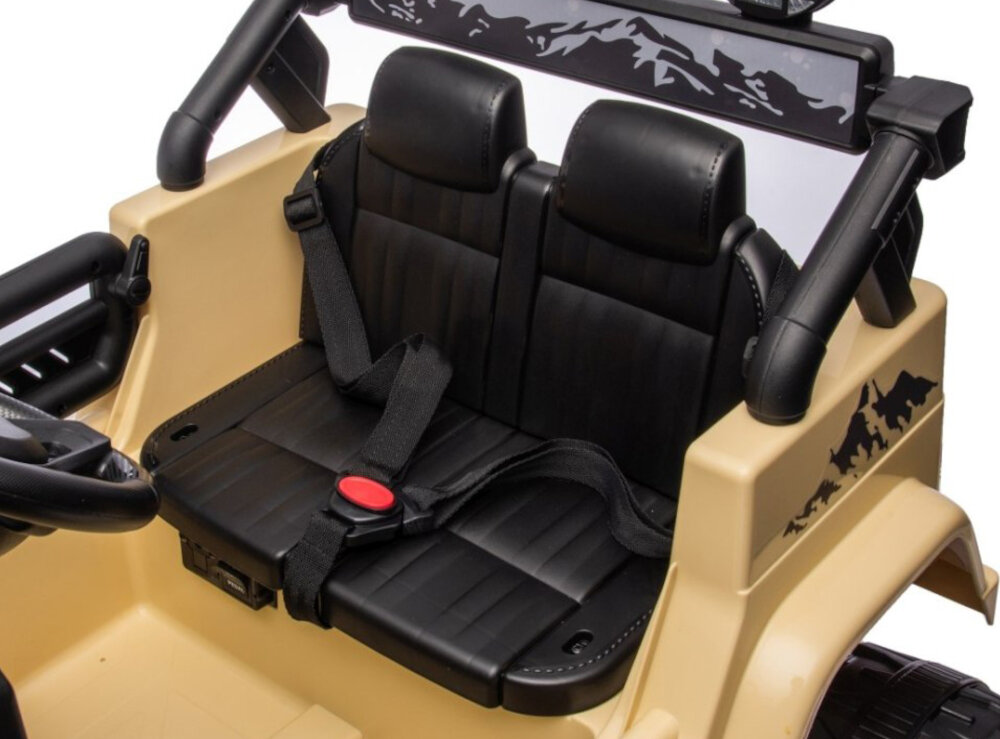 Samochód dla dziecka MILLY MALLY Toyota FJ Cruiser Khaki siedzisko wygodne wyprofilowane pas bezpieczenstwa wysokie oparcie zaglowek dziecko jest bezpieczne