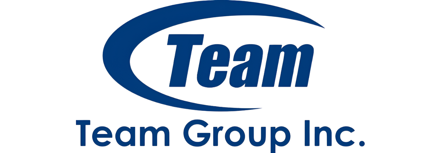 Logo z napisem \'Team Group Inc.\' w kolorze niebieskim, z dużym słowem \'Team\' otoczonym półokręgiem.