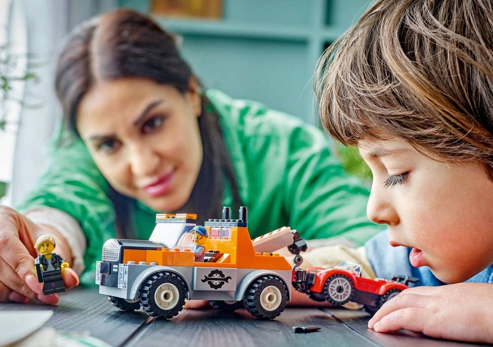 LEGO 60435 City Samochód pomocy drogowej i naprawa sportowego auta minifigurki